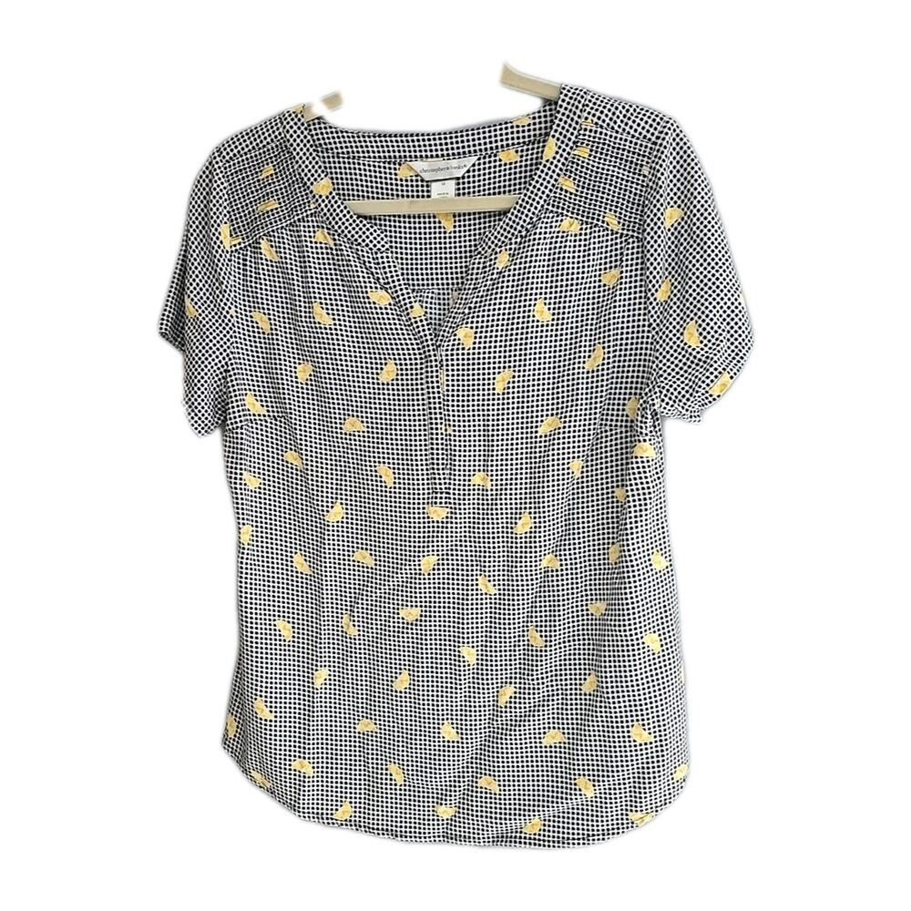Christopher & Banks Black‎ White Gingham Lemon Popover Top Womans Size Medium